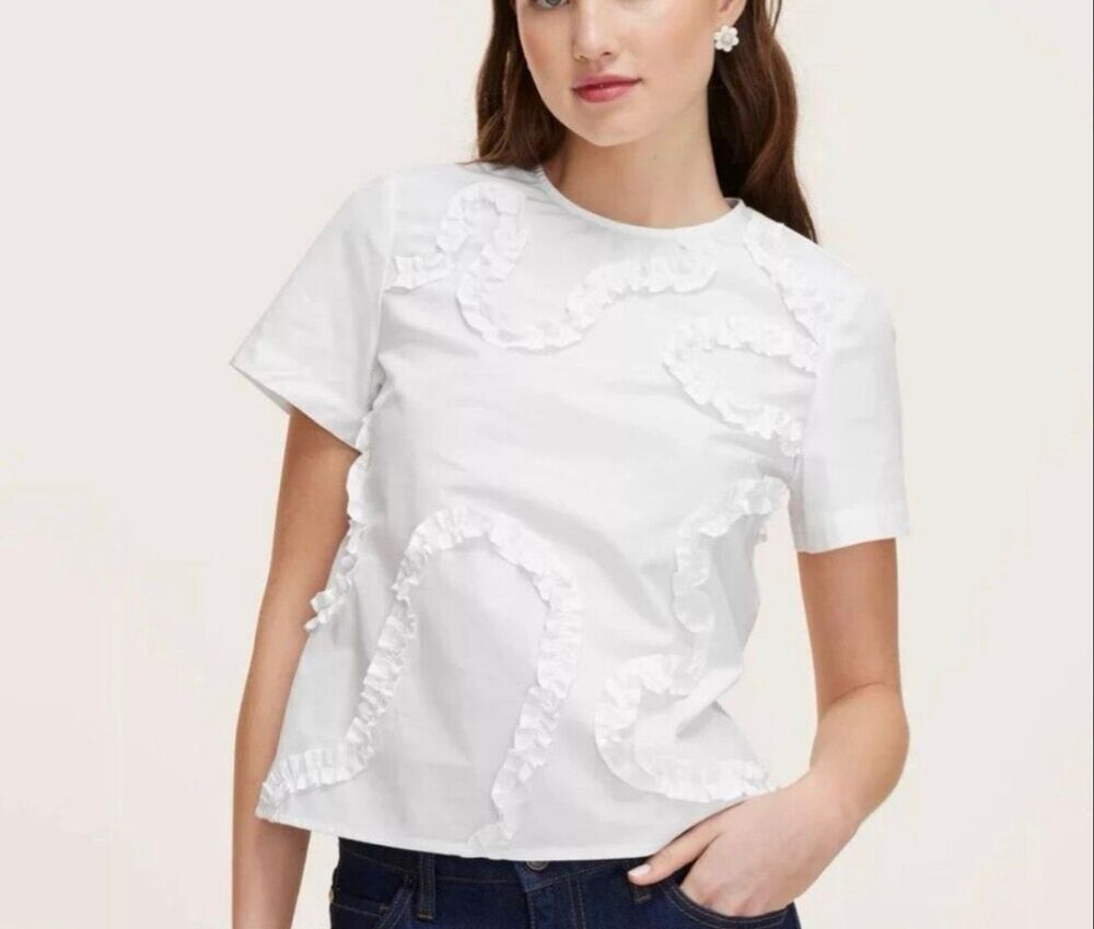Kate Spade x Target White Ribbon Ruffle Short Sleeve Top XS NEW